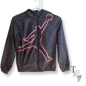 Nike Air Jordan Jumpman Hooded Windbreaker Jacket Paint Splatter Black Boys 8–10